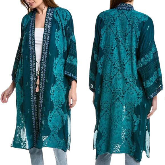 Johnny Was Bellamo Verona Kimono Jacket Embroidery Lakeside Blue Size S - Picture 2 of 12